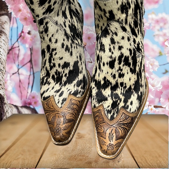 💯Hand Tooled Leather Genuine Cowhide Women Bootie Boot Boho Western Shoe Rodeo - Picture 5 of 16